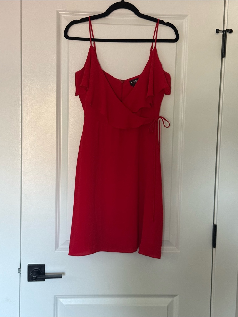 Bebe Red Ruffle Wrap Mini Dress Size 4 Spaghetti Strap Y2K